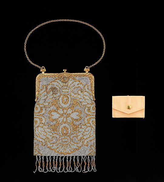Evening purse, linen, metal, silk, French 