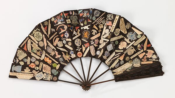 Fan, wood, silk, paper, metal, American 