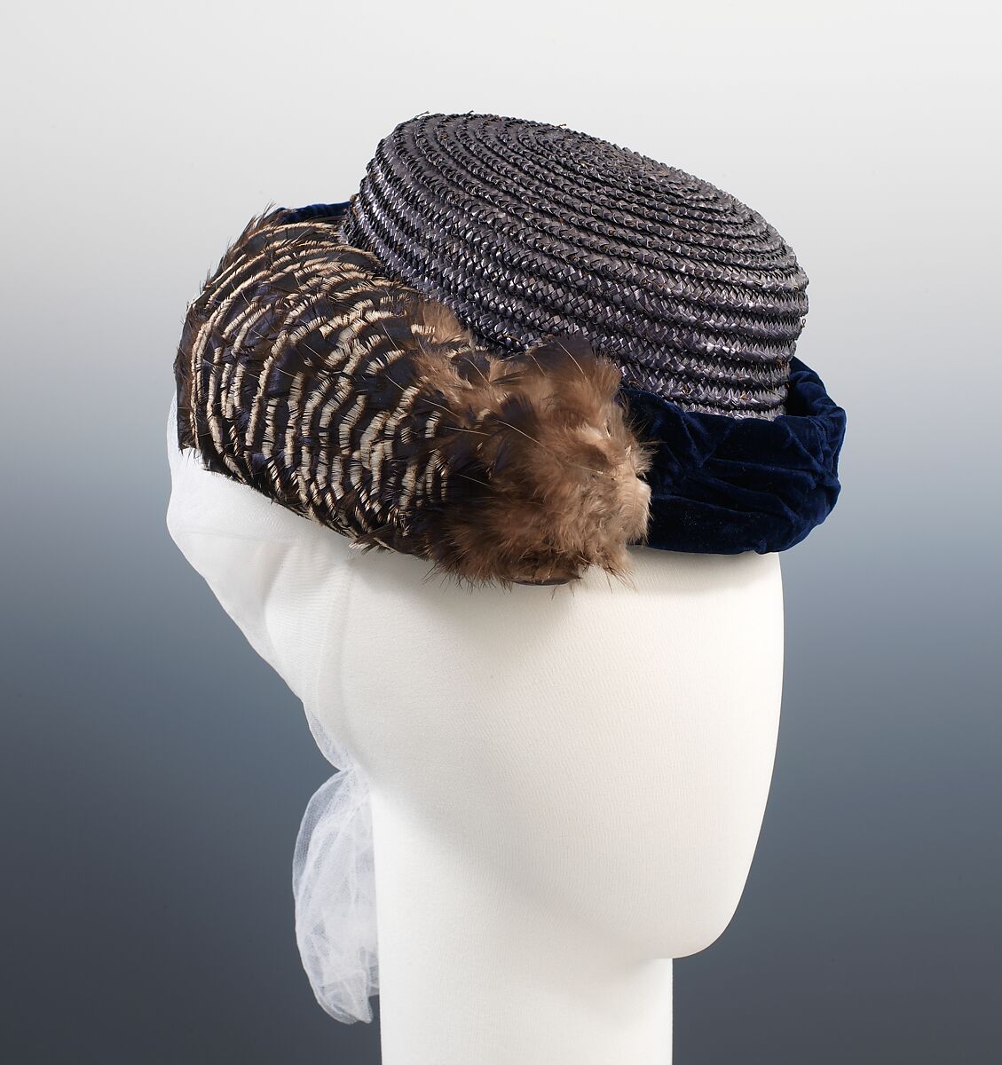 Hat, William Charles Brown (British, active late 19th century), straw, silk, feathers, British 