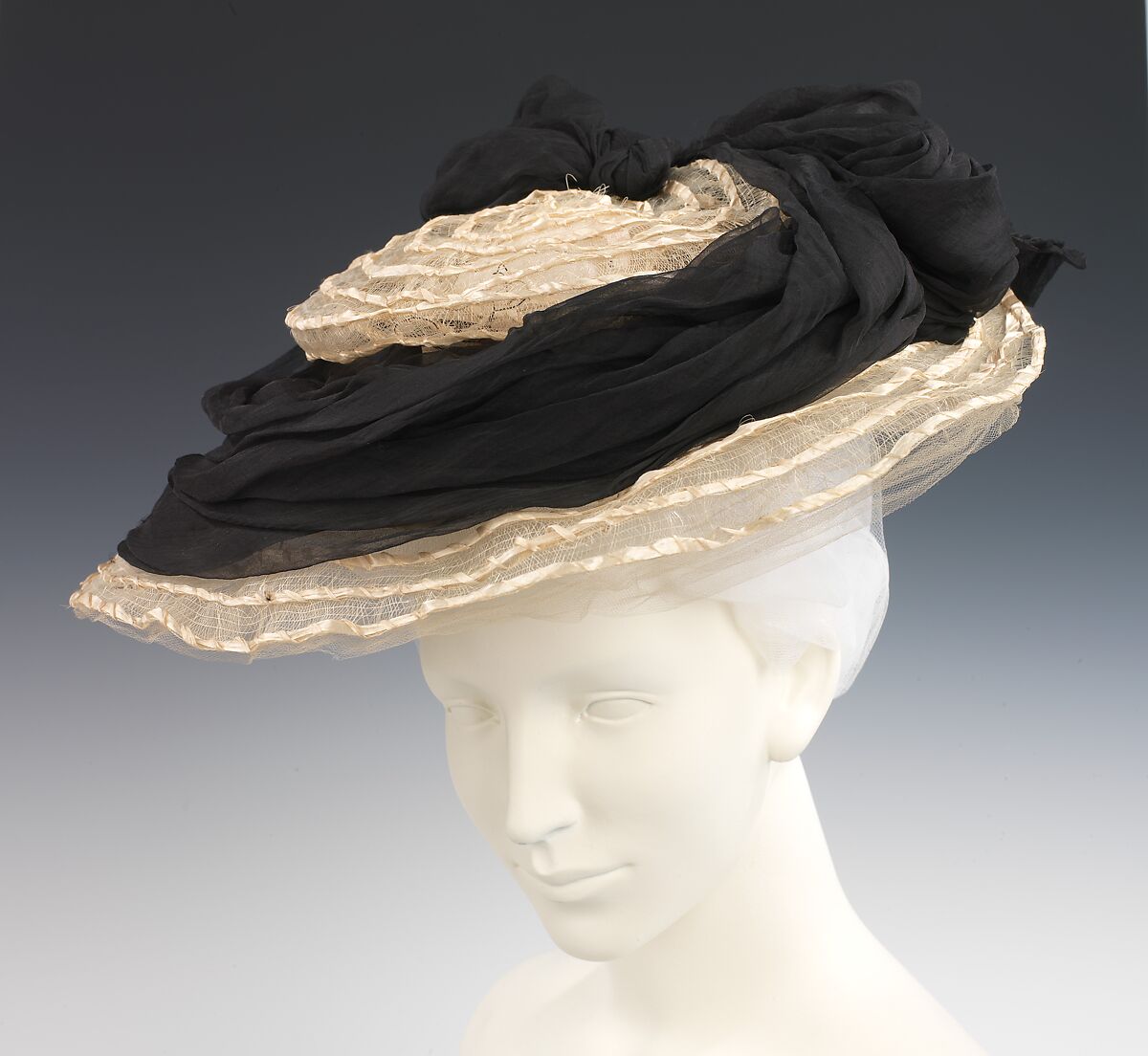 Hat, Camille Roger, horsehair, straw, silk, French 