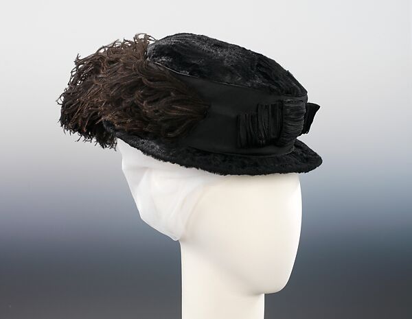 Mourning hat, Hermance, silk, feather, French 