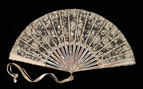 Fan, Tiffany &amp; Co. (1837–present), mother-of-pearl, linen, ivory, metal, silk,, American 