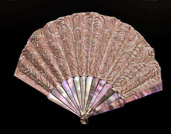 Fan, Duvelleroy (French, founded 1827), mother-of-pearl, silk, metal, French 