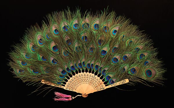 Fan, wood, feather, metal, silk, Chinese 