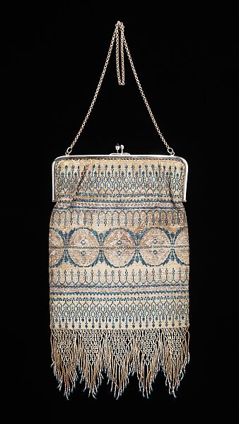 Evening purse, metal, silk, semi-precious stones, French 