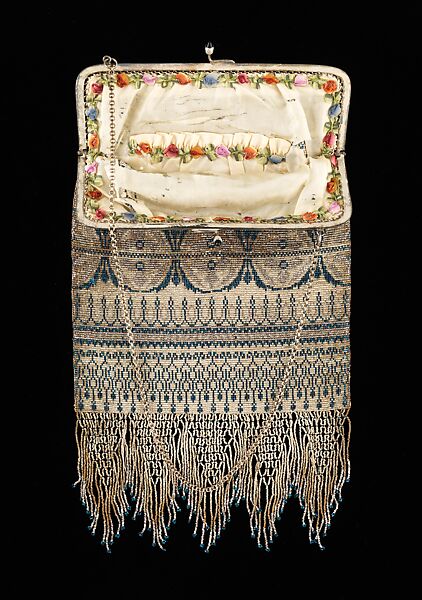 Evening purse, metal, silk, semi-precious stones, French