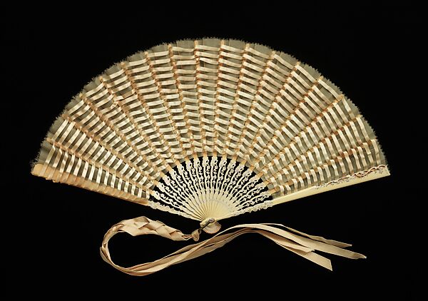 Fan, wood, silk, paint, probably French 