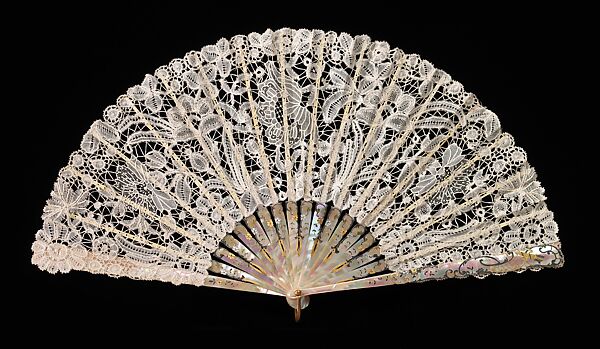 Fan, Faucon, mother-of-pearl, linen, ivory, metal, metallic,, French 