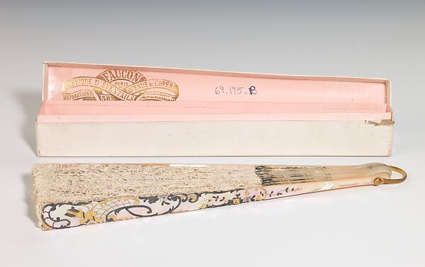 Fan, Faucon, mother-of-pearl, linen, ivory, metal, metallic,, French