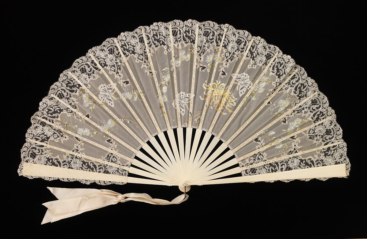 Fan, Oscar Sauerwald, ivory, silk, paint, mother-of-pearl, metal, German 