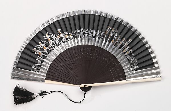 Fan, wood, ivory, silk, paper, Japanese 