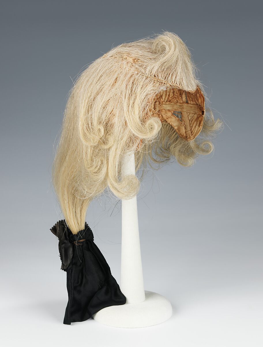 Wig, silk, metal, linen, leather, horsehair, French 