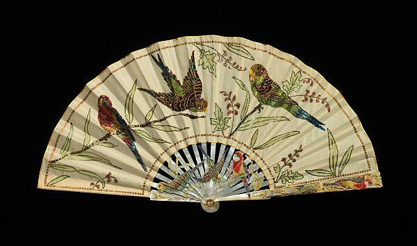 Fan, mother-of-pearl, silk, French 