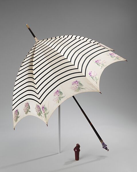 Parasol, Betaille (French), silk, wood, metal, leather, quartz, glass, enamel, tortoiseshell, French 