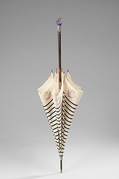 Parasol, Betaille (French), silk, wood, metal, leather, quartz, glass, enamel, tortoiseshell, French