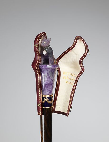 Parasol, Betaille (French), silk, wood, metal, leather, quartz, glass, enamel, tortoiseshell, French