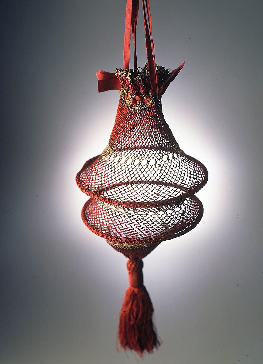 Reticule, silk, cotton, metal, British