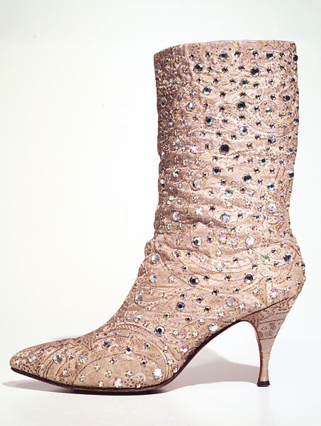 Evening boots, Beth Levine (American, Patchogue, New York 1914–2006 New York), silk, metal, rhinestones, American