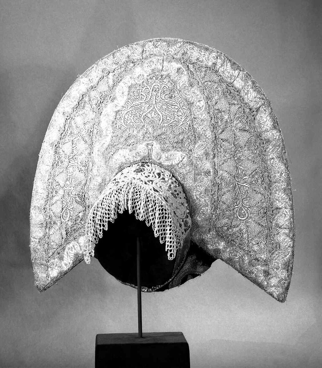 Headdress, metal silk, paper, cotton, metal, mother-of-pearl, glass, semi-precious stones, Russian