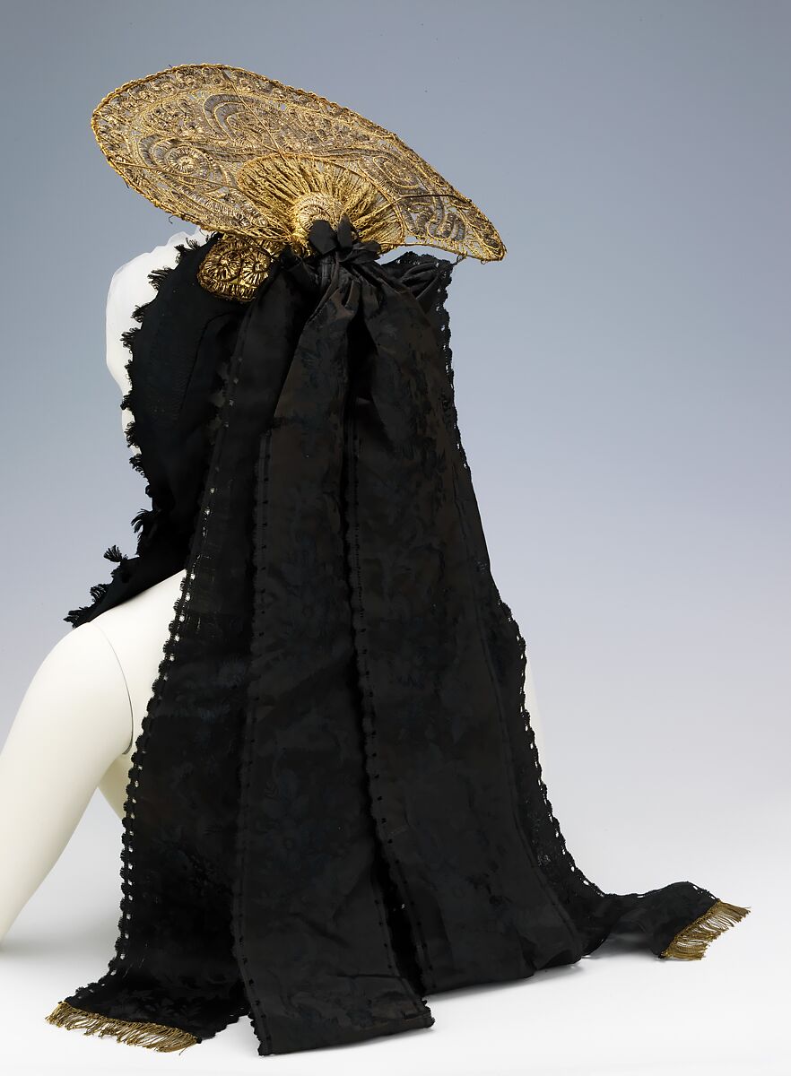 Headdress, metal, silk, cotton, German, Bavaria
