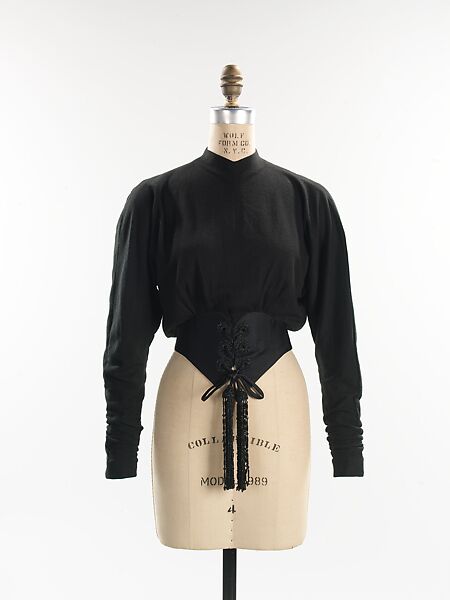 Evening blouse, Attributed to Norman Norell (American, Noblesville, Indiana 1900–1972 New York), wool, silk, jet, leather, American 