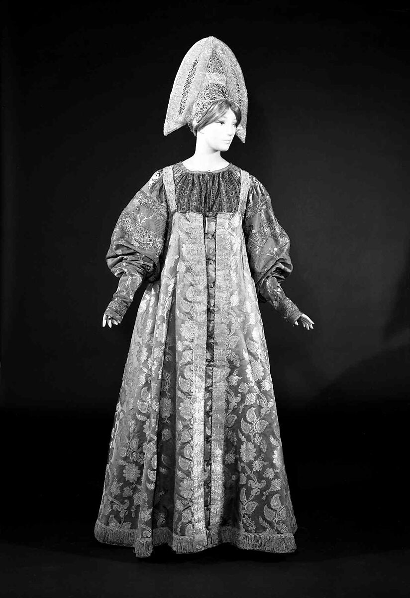 Ensemble, silk, metal, cotton, Russian