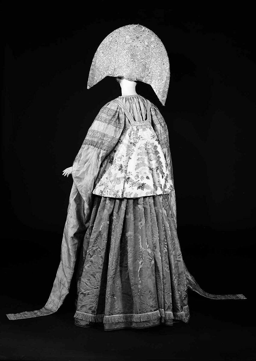 Ensemble, silk, metal, linen, cotton, Russian