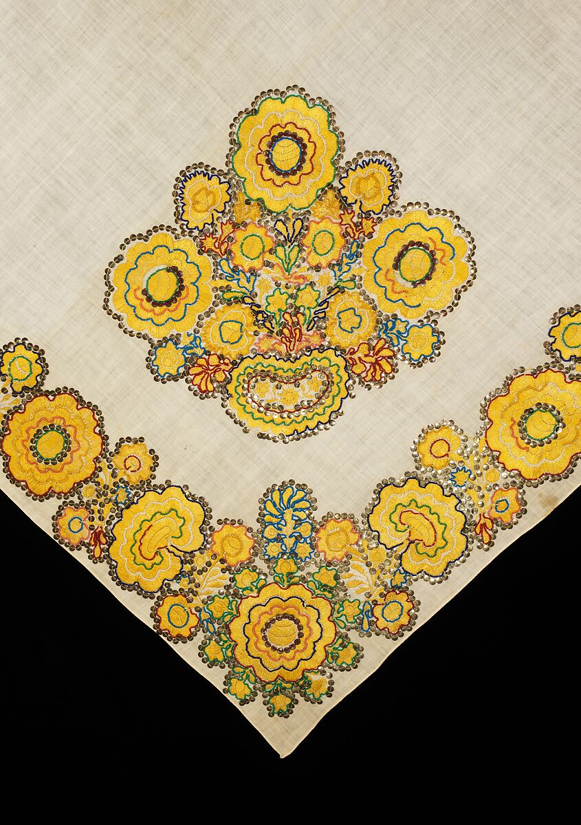 Wedding veil, linen, silk, metal, glass, Czech