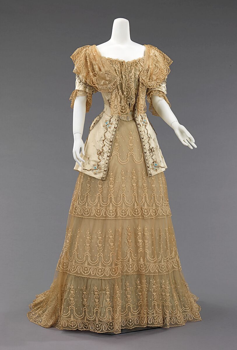 Evening dress, Rouff (French, 1844–1914), silk, metal, French 