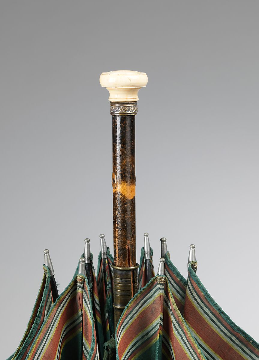 Umbrella, silk, wood, metal, ivory, leather, American