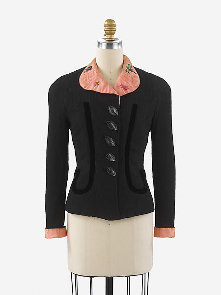 Suit, Schiaparelli (French, founded 1927), rayon, silk, plastic (cellulose acetate, cellulose nitrate), French