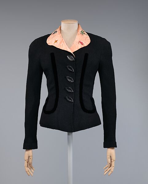 Suit, Schiaparelli (French, founded 1927), rayon, silk, plastic (cellulose acetate, cellulose nitrate), French