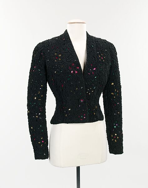 Evening jacket, Attributed to Schiaparelli (French, founded 1927), silk, metal, French 