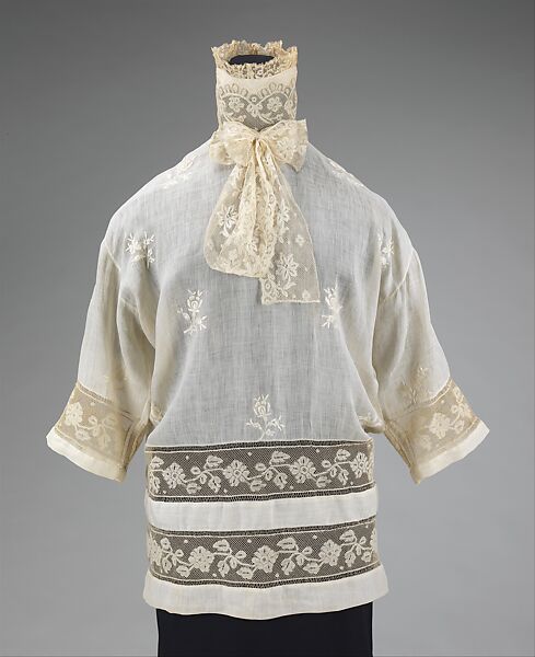 Blouse, cotton, linen, probably French 