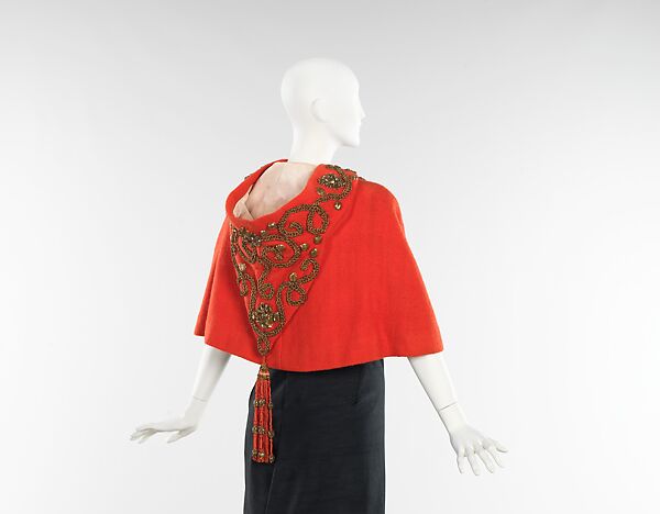 Evening cape, wool, silk, metal, probably French