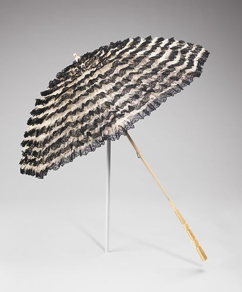 Parasol, silk, ivory, wood, metal, American 