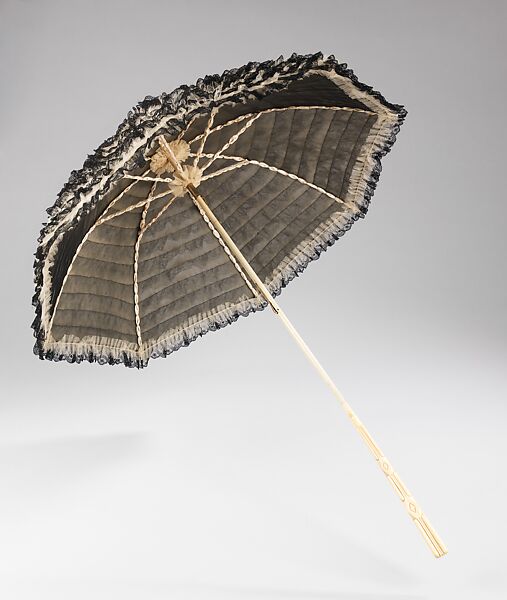 Parasol, silk, ivory, wood, metal, American