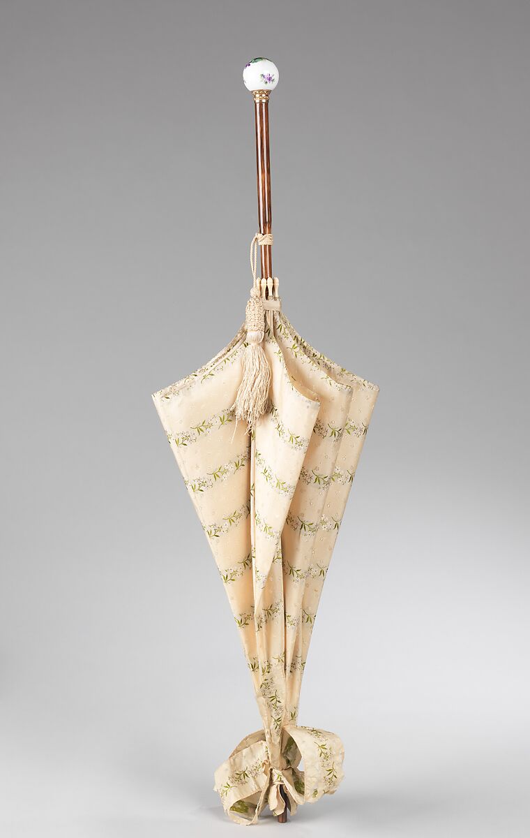Parasol, silk, wood, metal, porcelain, synthetic, probably French 