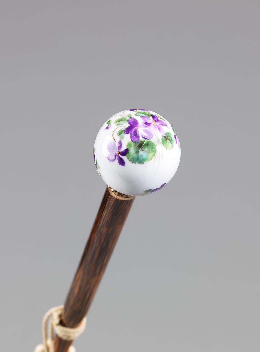 Parasol, silk, wood, metal, porcelain, synthetic, probably French