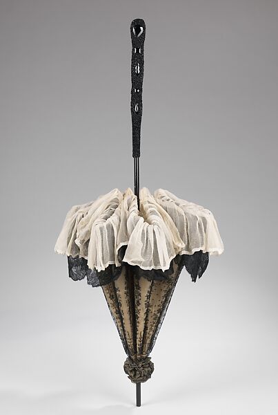 Parasol, silk, wood, metal, jet, American 