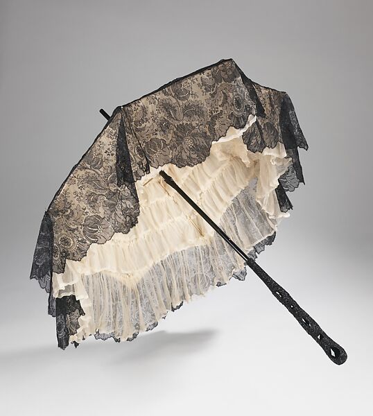 Parasol, silk, wood, metal, jet, American