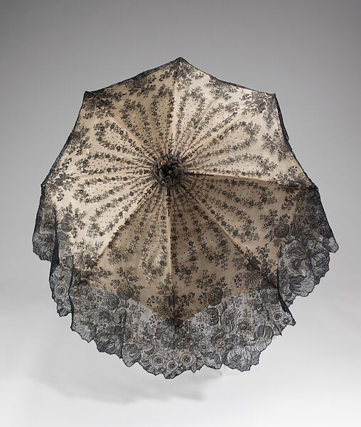 Parasol, silk, wood, metal, jet, American