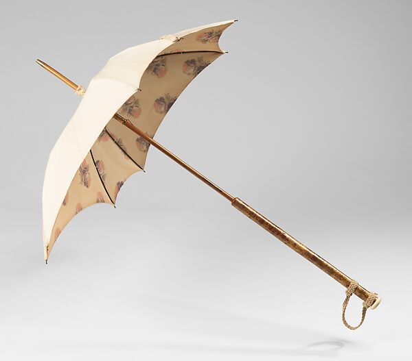 Parasol, silk, linen, wood, metal, American 