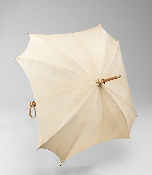 Parasol, silk, linen, wood, metal, American