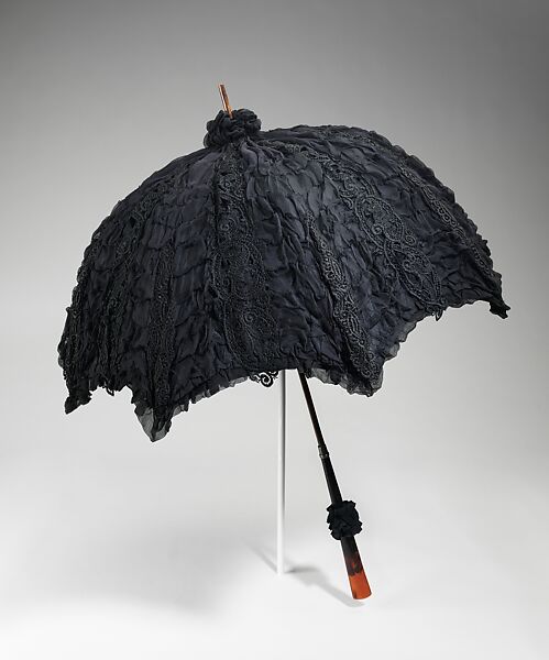 Mourning parasol, silk, wood, metal, tortoiseshell, American 