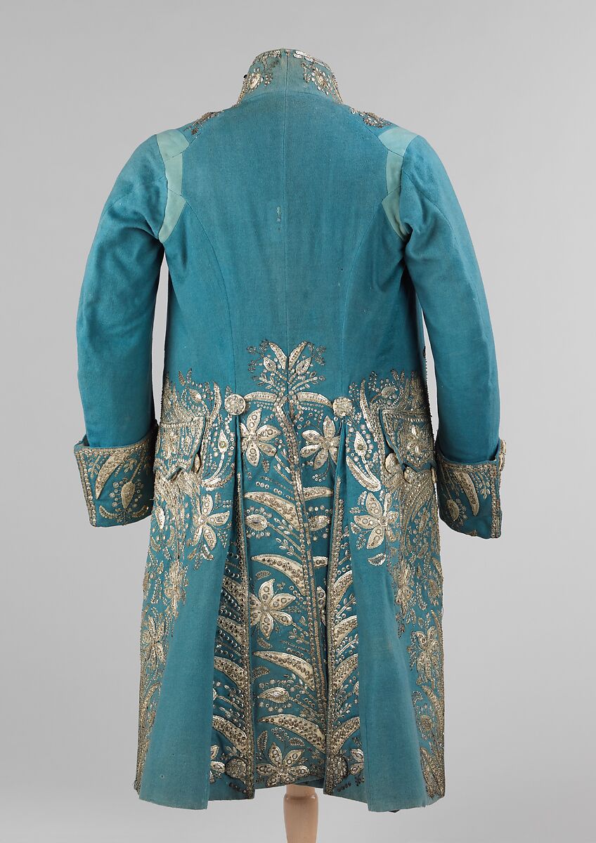 Court coat, wool, metal, silk, glass, probably British