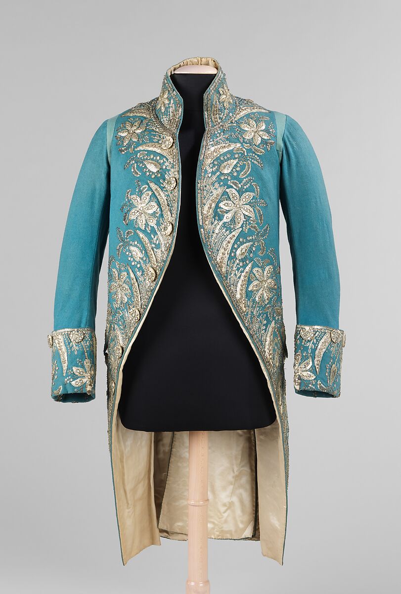 Court coat, wool, metal, silk, glass, probably British 