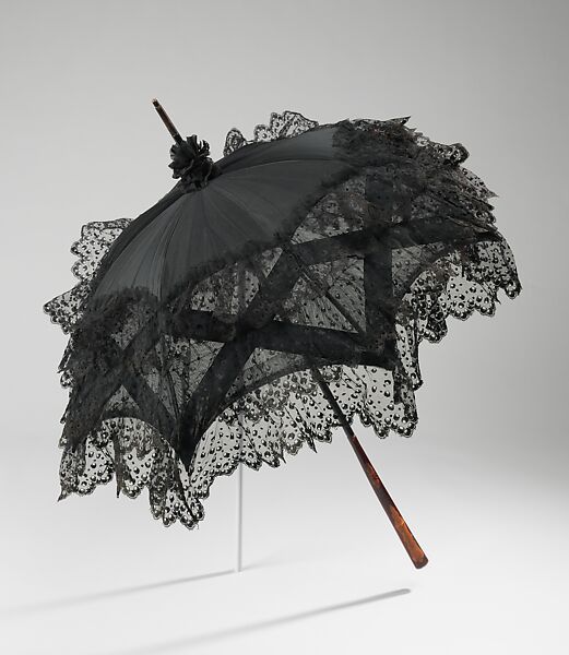 Parasol, silk, tortoiseshell, wood, metal, American 