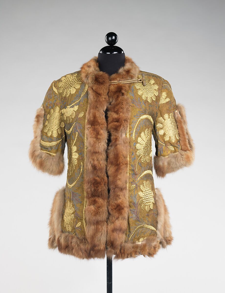 Jacket, metal, fur, linen, probably Russian 