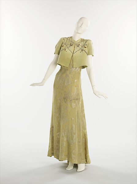 Evening ensemble, Elsa Schiaparelli (Italian, 1890–1973), silk, metal, French 